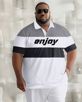 Men's Plus Size Casual Colorblock Alphabet Print Polo Shirt Trousers Suit